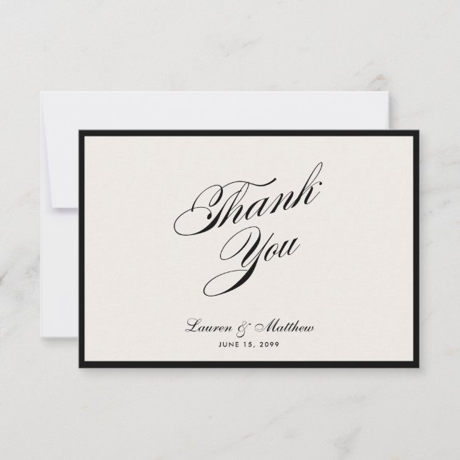 Modern Black Border Ivory Wedding Thank You Card Einladung (Vorderseite)