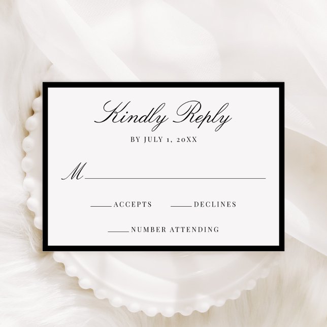 Modern Black Border Wedding RSVP Karte (Von Creator hochgeladen)