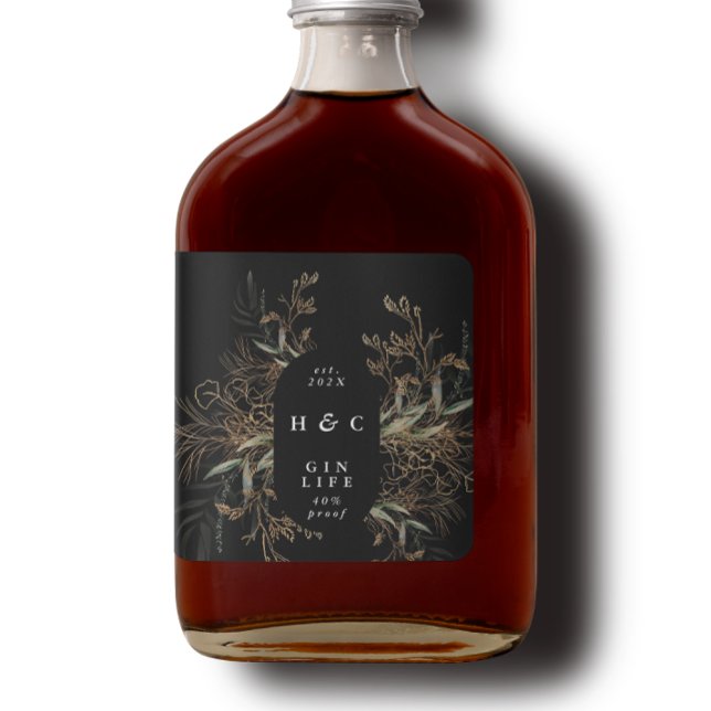 Modern Black Botanicals Gold Eucalyptus Gin Arch Quadratischer Aufkleber (Von Creator hochgeladen)