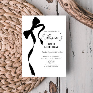Modern black bow 30th birthday party invitation einladung