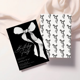 Modern Black Bow Birthday Party Einladung