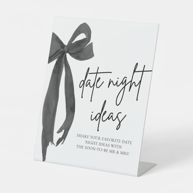 Modern Black Bow Bridal Date Night Ideenspiel Sockelschild (Vorderseite)