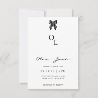 Modern Black Bow Monogram Wedding Invitation Einladung