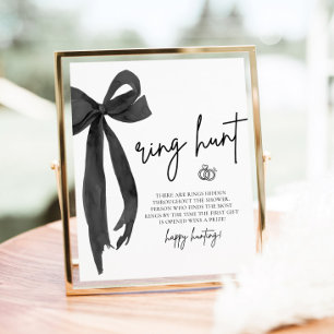 Modern Black Bow Ring Hour Brautparty Game Sign Poster