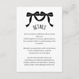 Modern Black bow Wedding Details Enclosure Card Begleitkarte