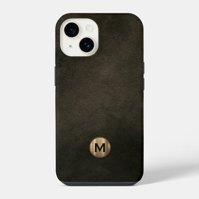 Modern Black Brushed Gold Monogram iPhone Hülle (Rückseite)