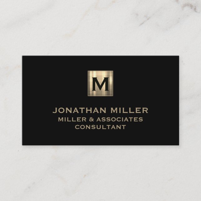 Modern Black Brushed Gold Monogram Visitenkarte (Vorderseite)