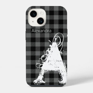 Modern Black Buffalo Kariert Big Monogram Name iPhone 14 Hülle