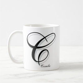 Modern Black C Monogram | Custom Name Kaffeetasse