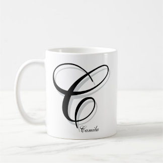 Modern Black C Monogram | Custom Name Kaffeetasse