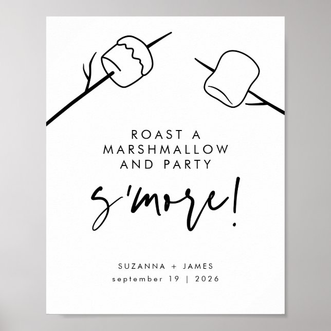Modern Black Calligraphy Marshmallow S'mores Bar Poster (Vorne)