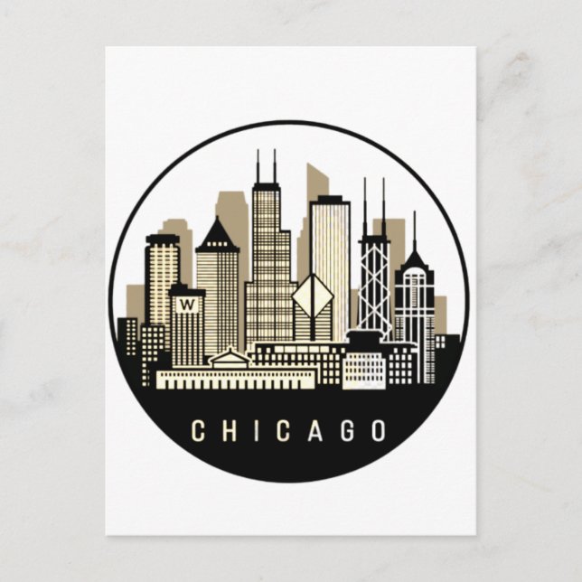 Modern Black Chicago Illinois Skyline Postkarte (Vorderseite)