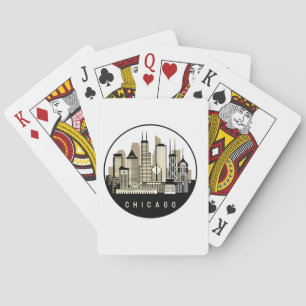 Modern Black Chicago Illinois Skyline Spielkarten