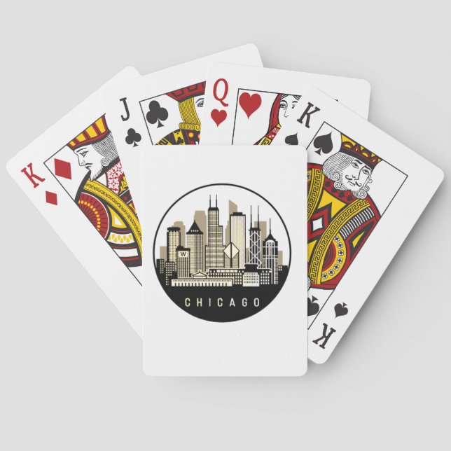 Modern Black Chicago Illinois Skyline Spielkarten (Rückseite)