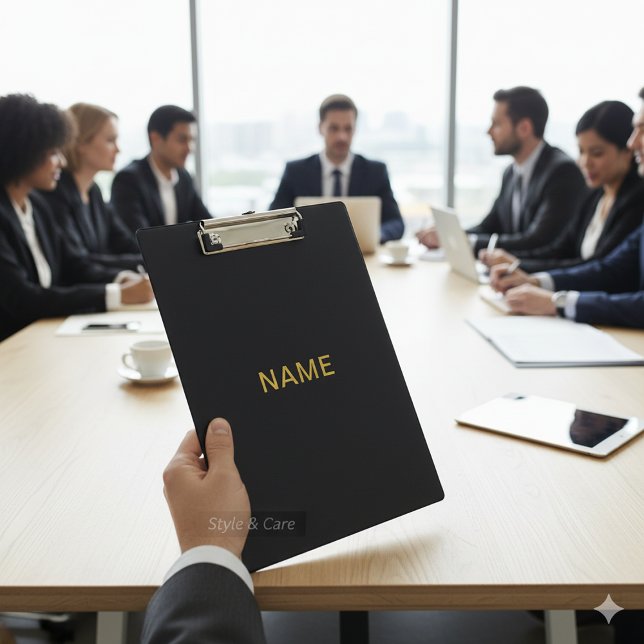 Modern Black Clipboard with Personalized Name Desi Klemmbrett (Modern Black Clipboard with Personalized Name Design)