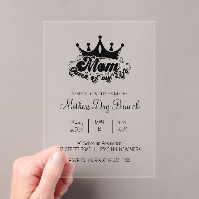 Modern Black Crown MOM Queen of my life Invitation Acryleinladungen (Insitu (Handheld))