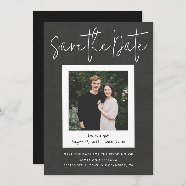 Modern Black Custom Engagement Photo Save the Date Einladung (Vorne/Hinten)
