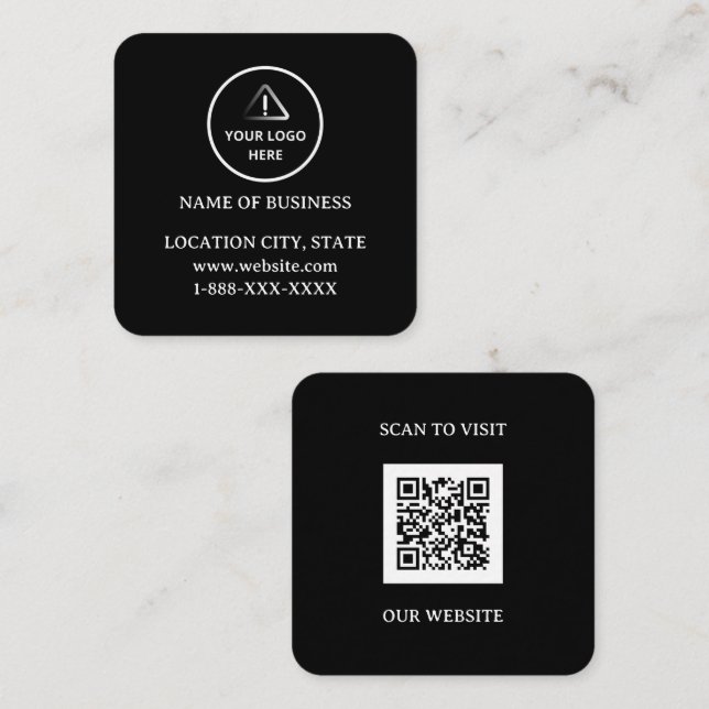 Modern Black Custom Logo and QR Code  Quadratische Visitenkarte (Vorne/Hinten)
