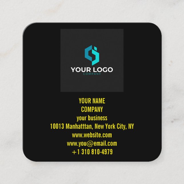 Modern Black Custom Logo and QR Code Quadratische Visitenkarte (Vorderseite)