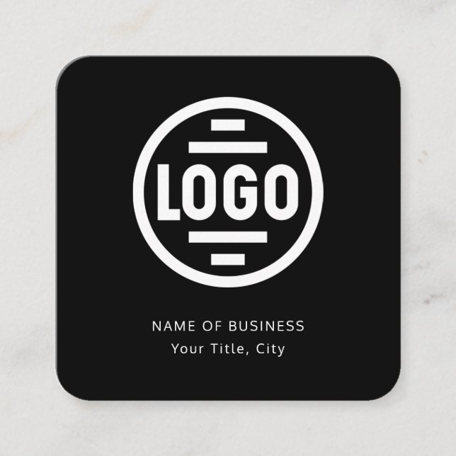 Modern Black Custom Logo and QR Code Square Busine Quadratische Visitenkarte (Vorderseite)