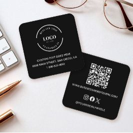 Modern Black Custom Logo Business Card QR Code Quadratische Visitenkarte