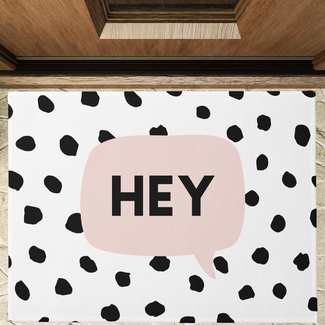Modern Black Dots & Bubble Chat Pink With Hey Fußmatte (Von Creator hochgeladen)