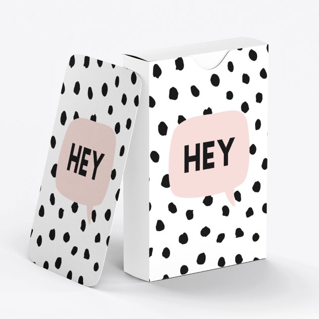 Modern Black Dots & Bubble Chat Pink With Hey Spielkarten (Von Creator hochgeladen)