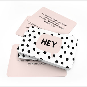 Modern Black Dots & Bubble Chat Pink With Hey Visitenkarte