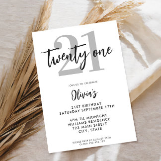 Modern Black Elegant 21. Geburtstag Einladung