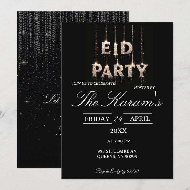 Modern Black elegant Eid Party Invitation  Einladung (Vorne/Hinten)