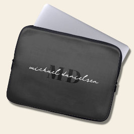 Modern Black & Elegant Script Initial Monogram Laptopschutzhülle