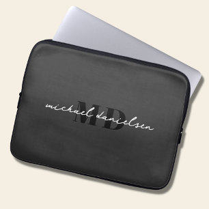 Modern Black & Elegant Script Initial Monogram Laptopschutzhülle