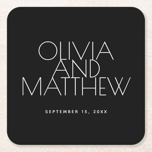 Modern Black Evening Wedding | Minimalist Elegant  Rechteckiger Pappuntersetzer (Vorderseite)