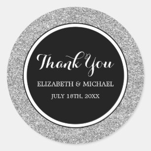 Modern Black Faux Silver Glitter Wedding Vielen Da Runder Aufkleber