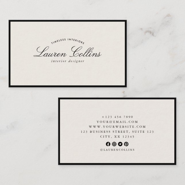 Modern Black Frame with Social Media Icons Visitenkarte (Vorne/Hinten)