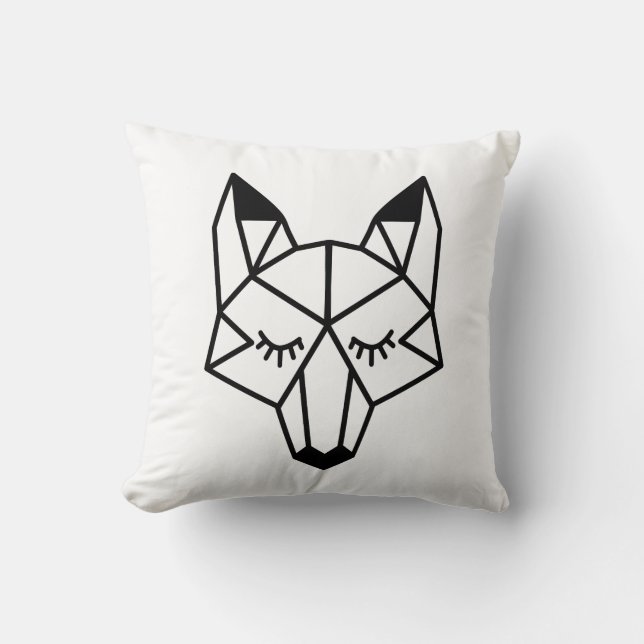Modern Black Geometric Fox Head Kissen (Vorderseite)
