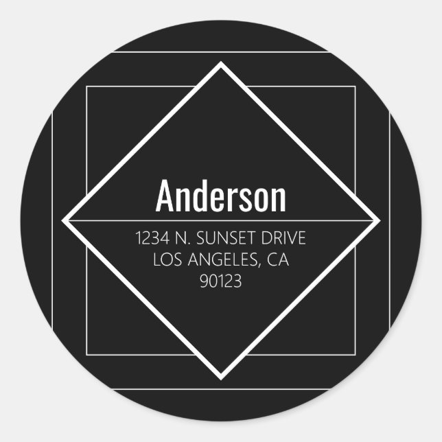 Modern Black Geometric Return Address  Runder Aufkleber (Vorderseite)