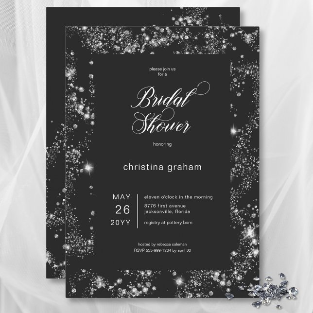 Modern Black Glam Diamond Frame Brautparty Einladung (Modern Black Glam Diamond Frame Bridal Shower Invitation)