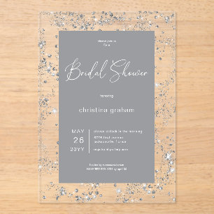 Modern Black Glam Diamond Frame Bridal Luncheon Acryleinladungen