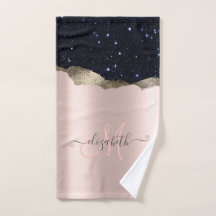 Modern Black Glitzer Rose Gold Monogram