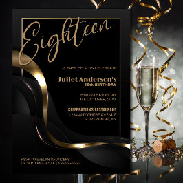 Modern Black Gold 18. Geburtstagsparty Einladung