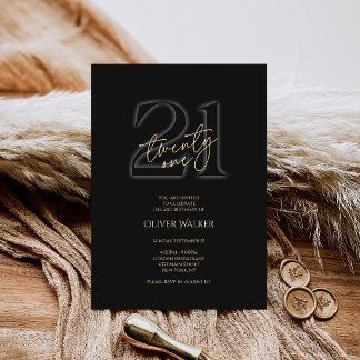 Modern Black Gold 21st Birthday Invitation Einladung