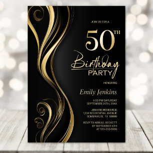 Modern Black Gold 50. Geburtstagsparty Einladung