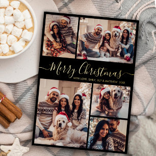 Modern Black Gold 5 Foto Collage Weihnachten Folien Feiertagspostkarte