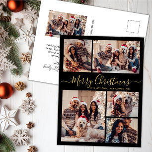 Modern Black Gold 5 Foto Collage Weihnachten Postkarte