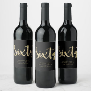 Modern Black & Gold 60. Geburtstag Personalisiert Weinetikett