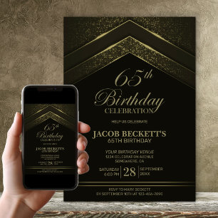 Modern Black Gold 65. Geburtstagsparty Einladung