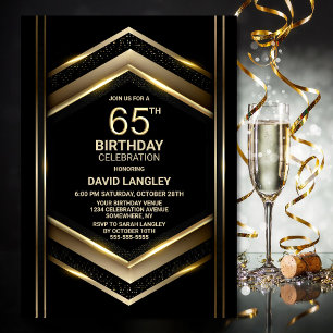 Modern Black Gold 65. Geburtstagsparty Einladung