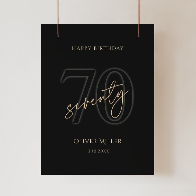 Modern Black Gold 70. Geburtstagsfeier Poster (Modern Black Gold 70th Birthday Party Poster)