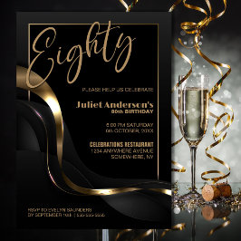 Modern Black Gold 80. Geburtstagsparty Einladung